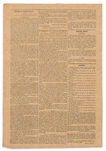 (ABOLITION.) Early Southern printing of the preliminary Emancipation Proclamation,                                                               